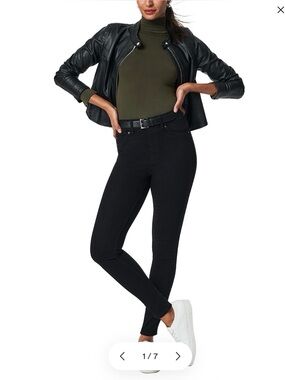 NWT SPANX Black Pull-On Skinny Jeans Pants Women Large Petite High Rise Ankle LP